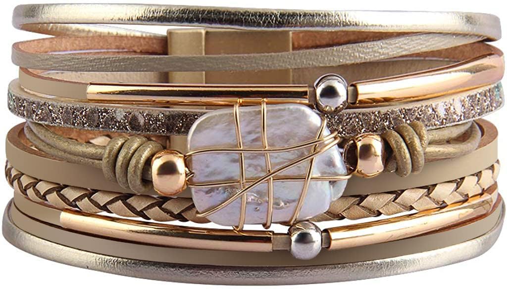 Fesciory Leather Wrap Bracelets for Women, Boho Western Layered Jewelry