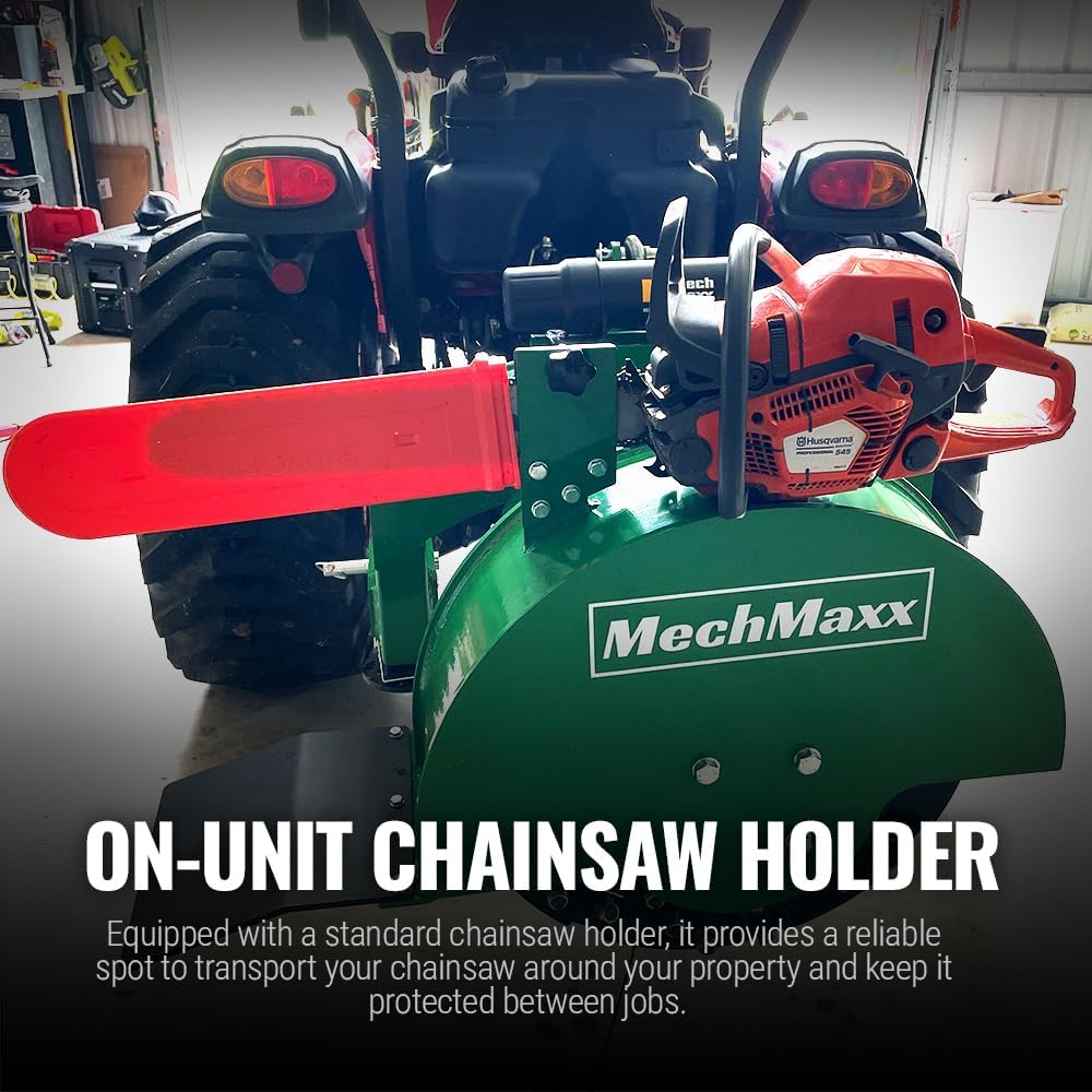 MechMaxx Heavy Duty 3-Point PTO Powered Stump Root Grinder For 15-45HP Tractors With 34 Carbide Teeth, 6'' Cutting Depth, 24'' Flywheel Diameter, Model SG24 Orange