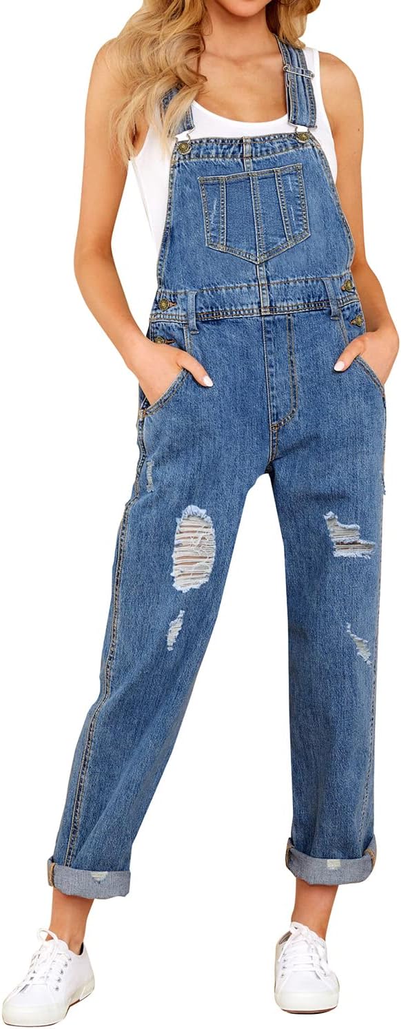 luvamia Women's Casual Stretch Adjustable Denim Bib Overalls Jeans Pants Jumpsuits