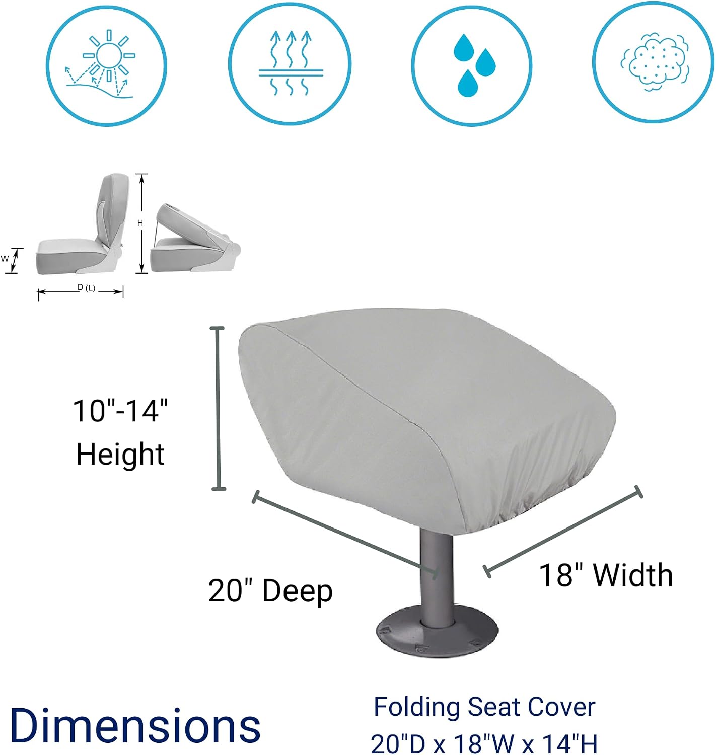 SavvyCraft Waterproof Pontoon Lounge Seat Cover Marine Grade 23"Dx60"Wx30"H