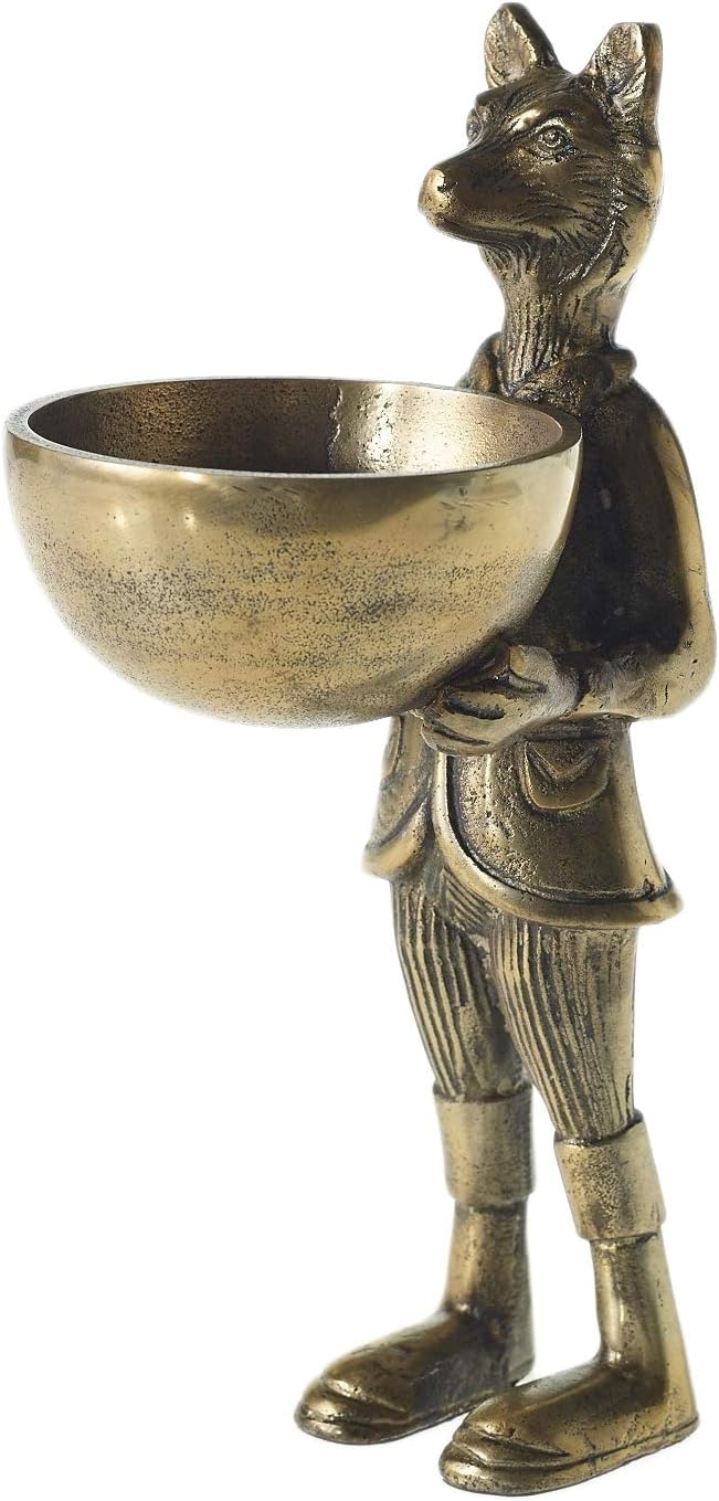 Accent Decor Eric and Eloise Collection 12-inch Brass Figurine with Bowl, Fox