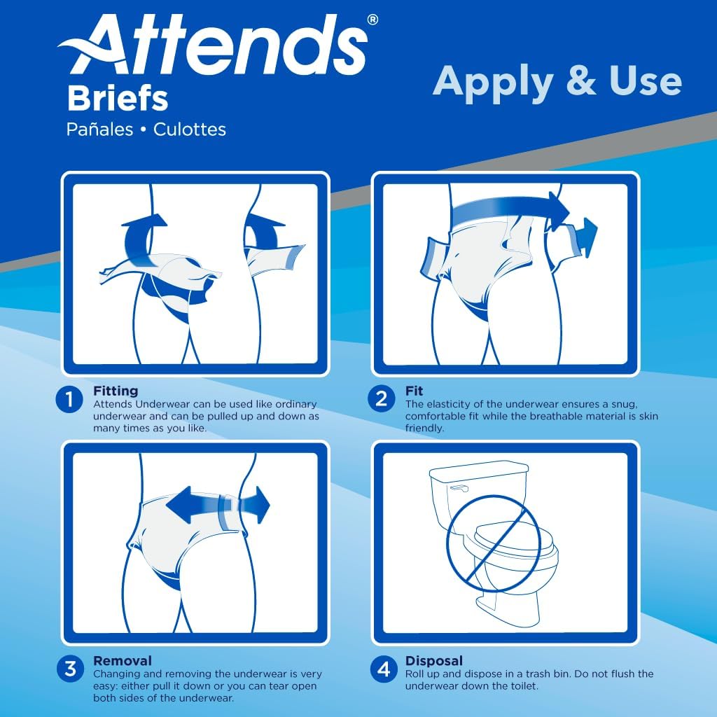 Attends Stretch Adult Incontinence Disposable Briefs, Large/X-Large, 40"-70" Waist with SecureGrip Tab Closure, Ultimate Absorbency with Dry-Lock Containment Core and Breathable Side Panels, 96ct Case
