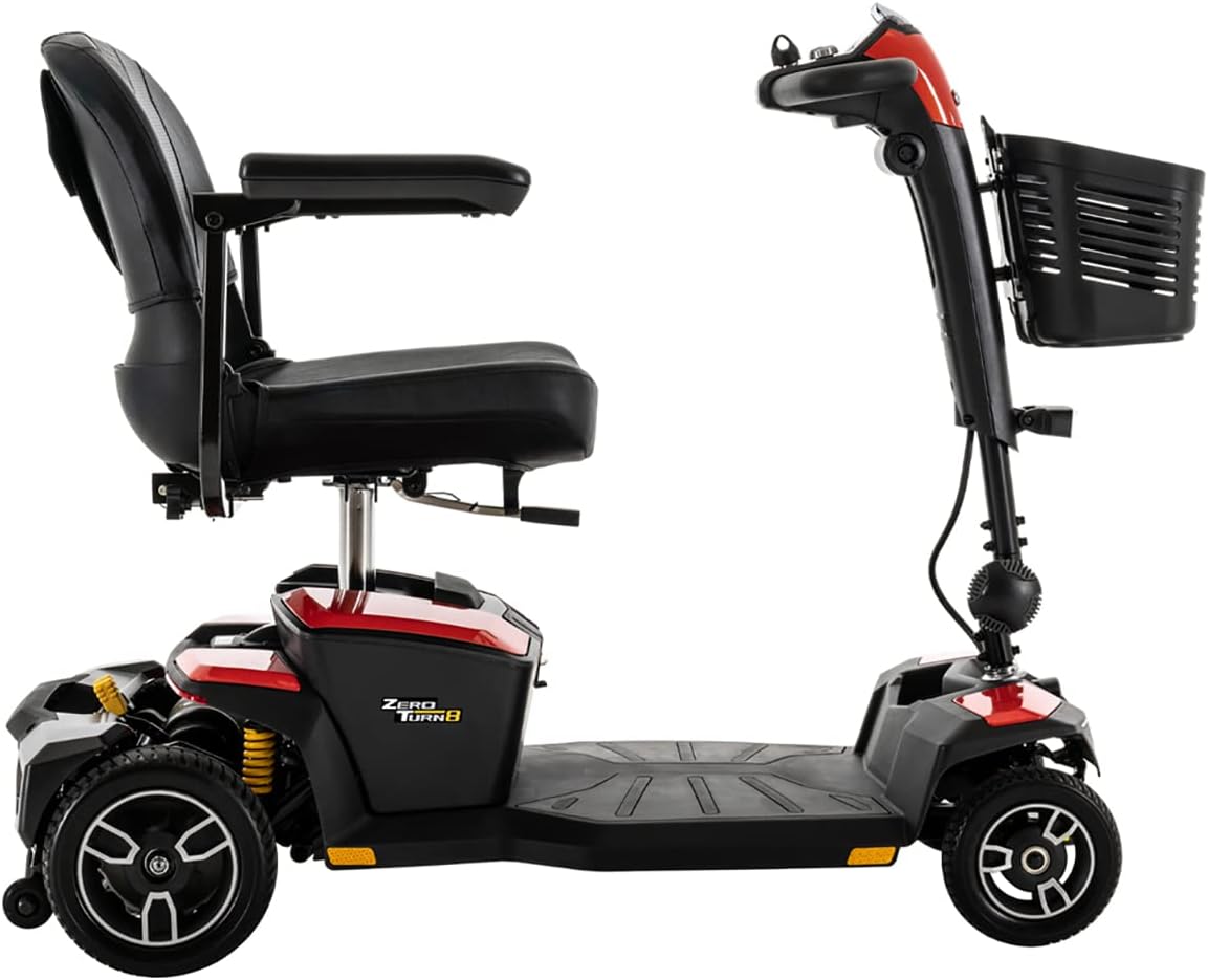 Pride Jazzy Zero Turn 4-Wheel Scooter, 4-Wheel Stability with 3-Wheel Maneuverability (Fire Opal)