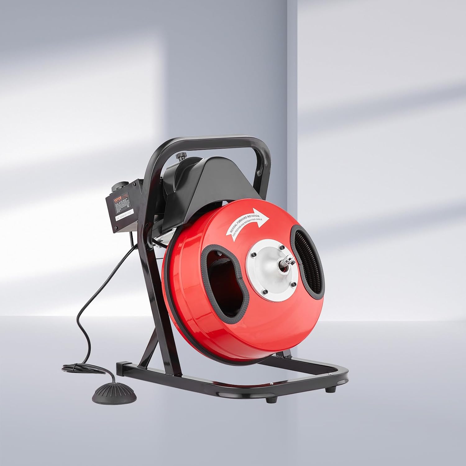 VEVOR Drain Cleaner Machine 50 FT x 1/2 Inch, Manual Feed Sewer Snake Auger with 4 Cutters & Air-Activated Foot Switch for 2" to 6" Pipes