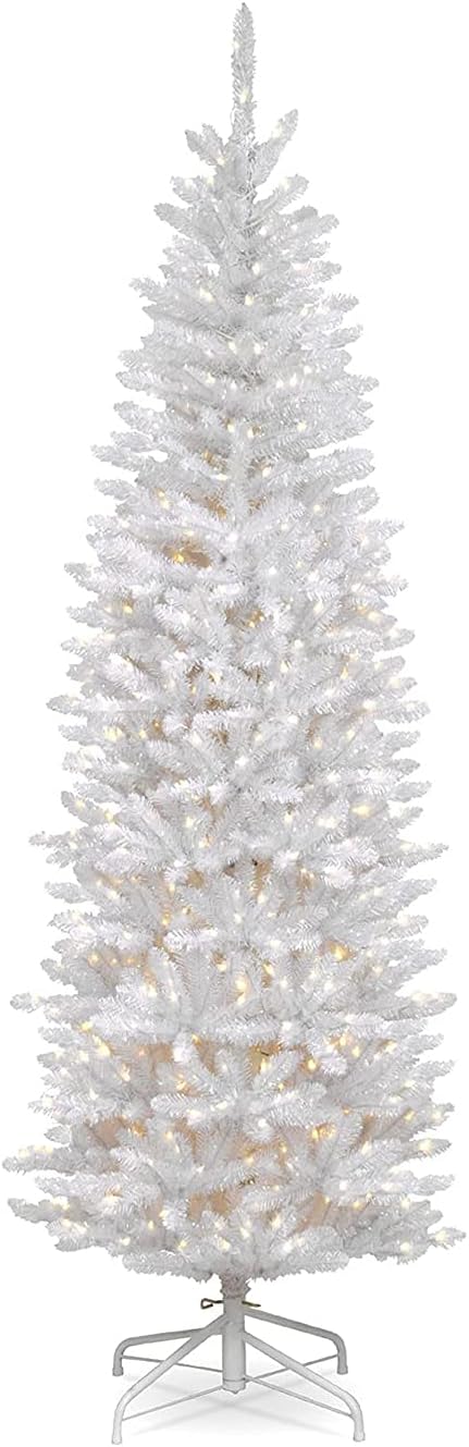 National Tree Company 7.5ft Pre-Lit Kingswood Fir Slim Christmas Tree | 350 Clear Lights, 1,075 Tips, Includes Stand, Artificial, White