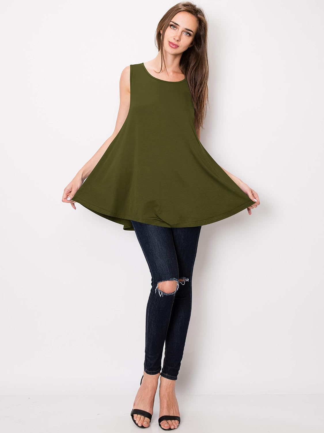 Lock and Love Women Solid Short Sleeve/Sleeveless Tunic for Leggings Swing Tunic Flare Tank Tops S-5XL Plus Size Made in USA
