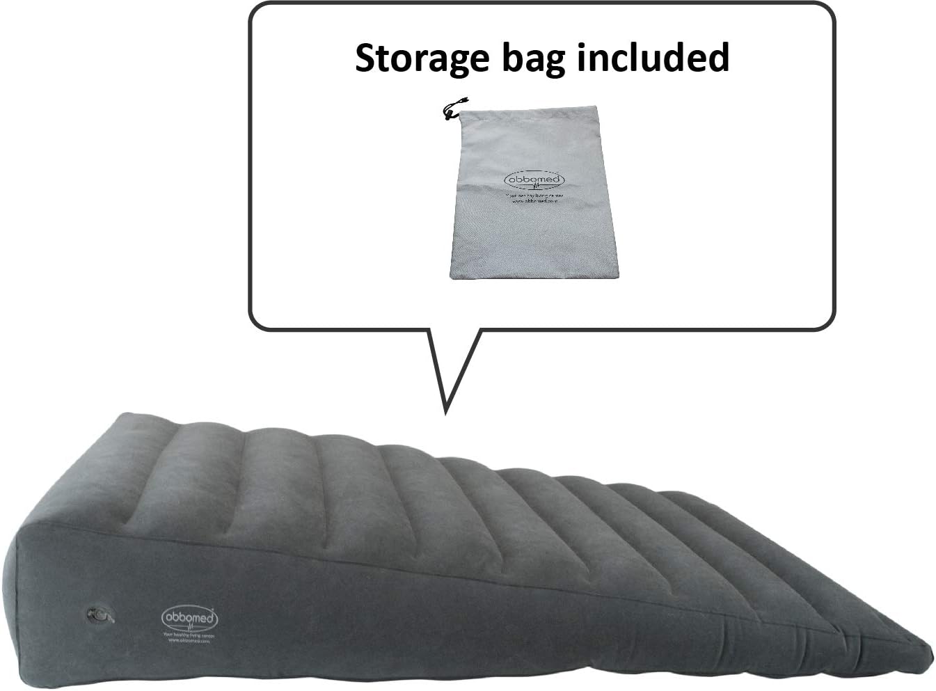 ObboMed HR-7510 Inflatable Portable Bed Wedge Pillow with Velour Surface for Sleeping, Travel, Trip Vacation, Horizontal Indention Prevent Sliding, 23” x 22” x(7.5”~1.5”), Cyan