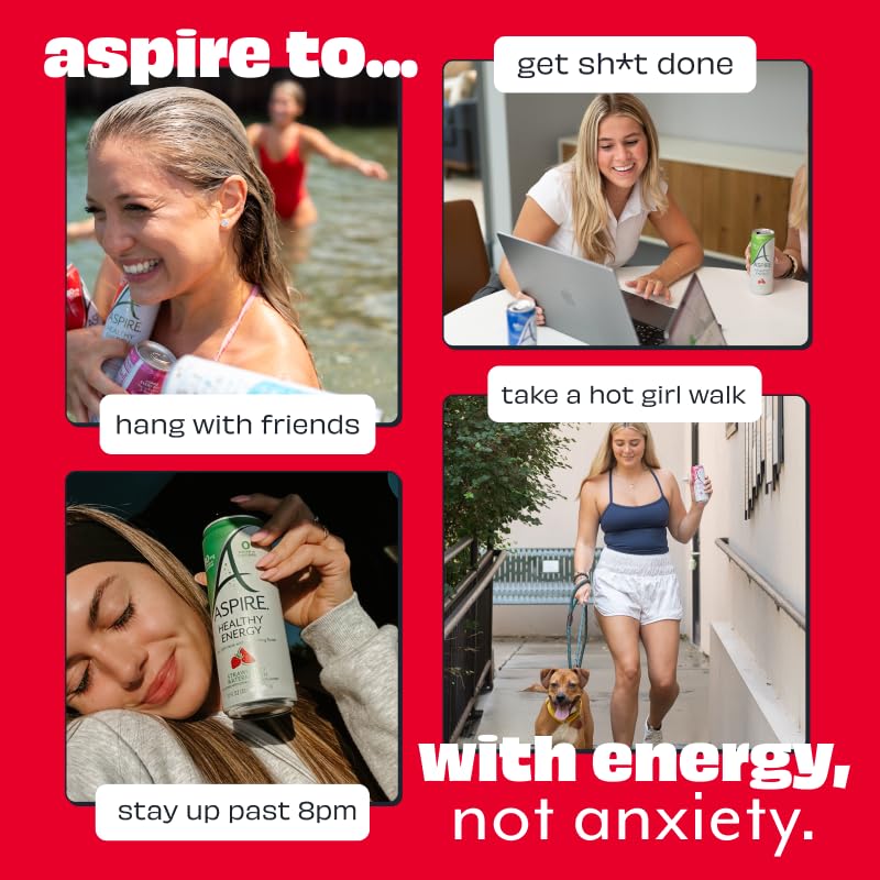 ASPIRE® Raspberry Acai, Healthy Energy Drink 80mg Natural Caffeine, Zero Sugar No Carbs Keto Friendly, 12 Pack Green Tea Sugar Free Drink Low Caffeine Zero Calorie