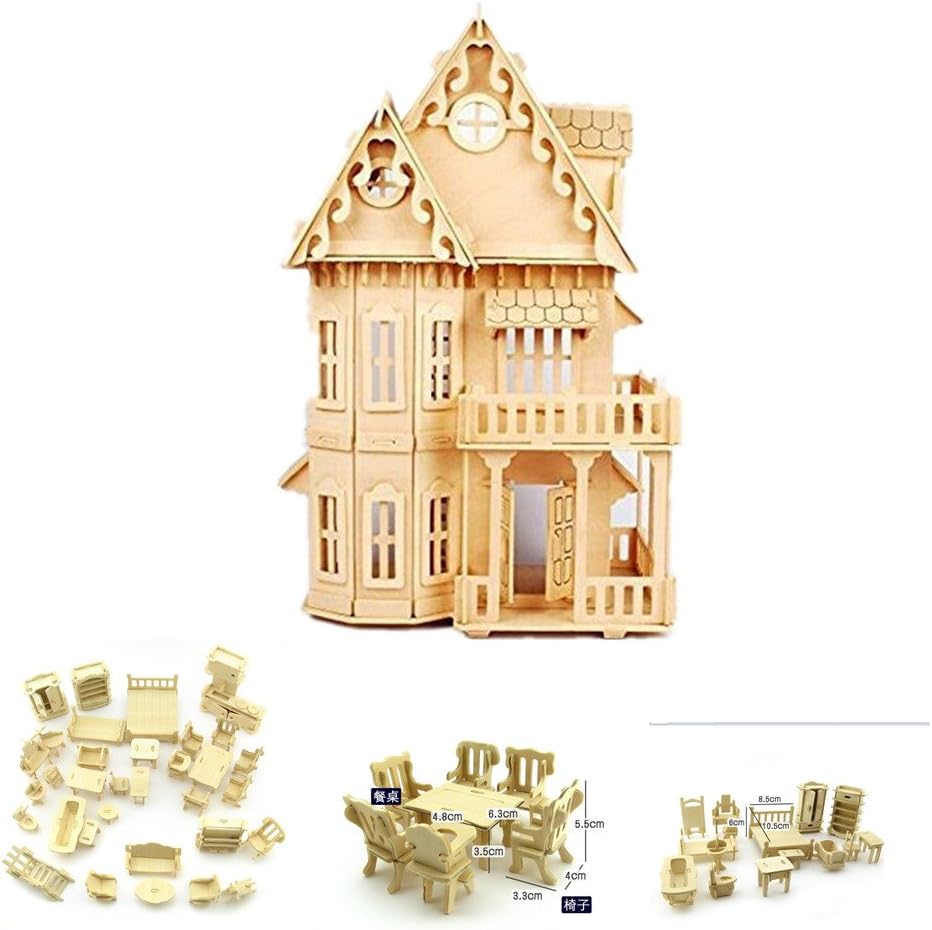 NWFashion Wooden Dream Dollhouse DIY Kits 3D Puzzle for Christmas Party Halloween House (Dream House)