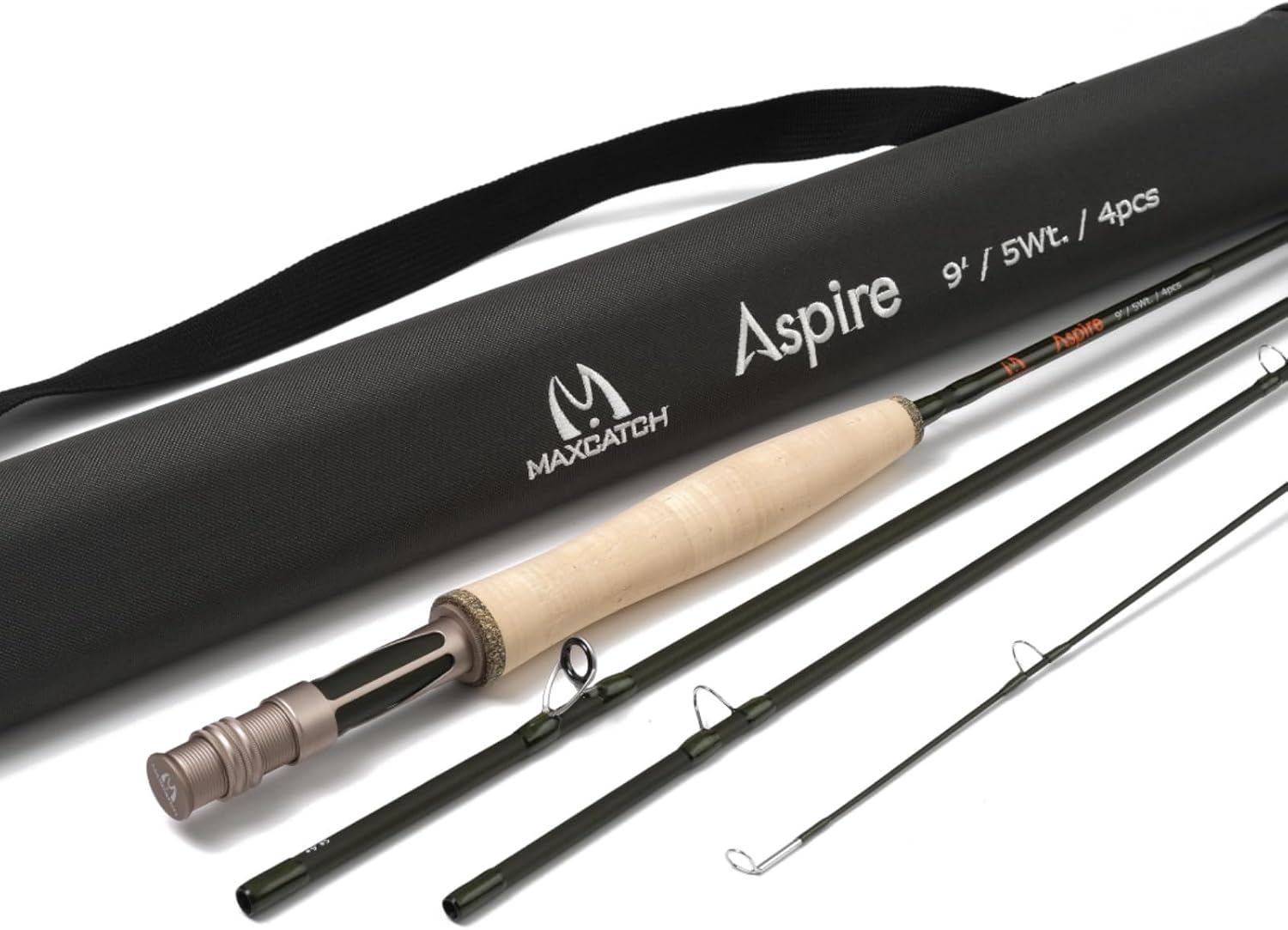 M MAXIMUMCATCH Aspire - Fly Fishing Rod 40T Carbon Fiber, Anodized Reel Seat, 9FT 4-Piece, 5/6/8 wt