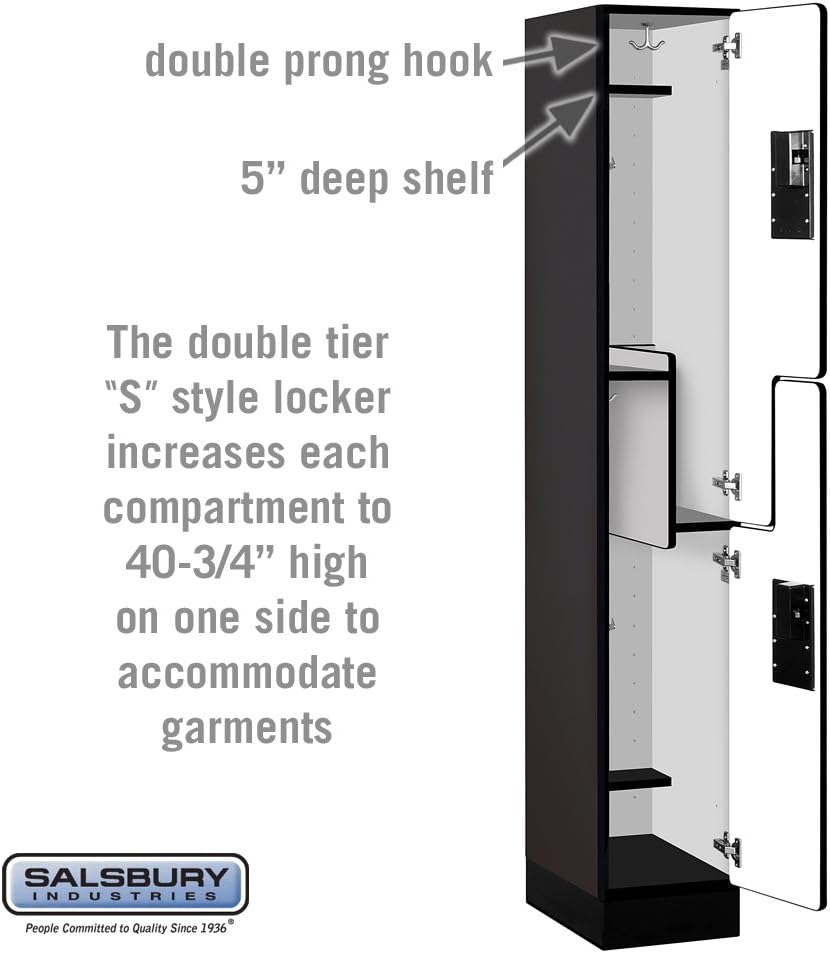 Salsbury Industries 2-Tier S-Style Designer Wood Locker with One Wide Storage Unit, 6-Feet High by 18-Inch Deep, Mahogany