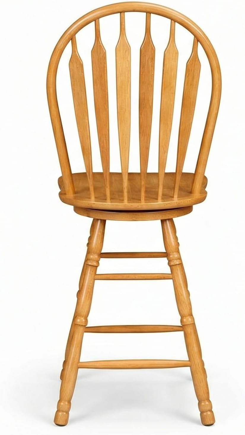 Sunset Trading Selections 24" Counter Height Swivel Barstool | Farmhouse Country Cottage Windsor Arrowback Café Stool | Light Oak Solid Wood