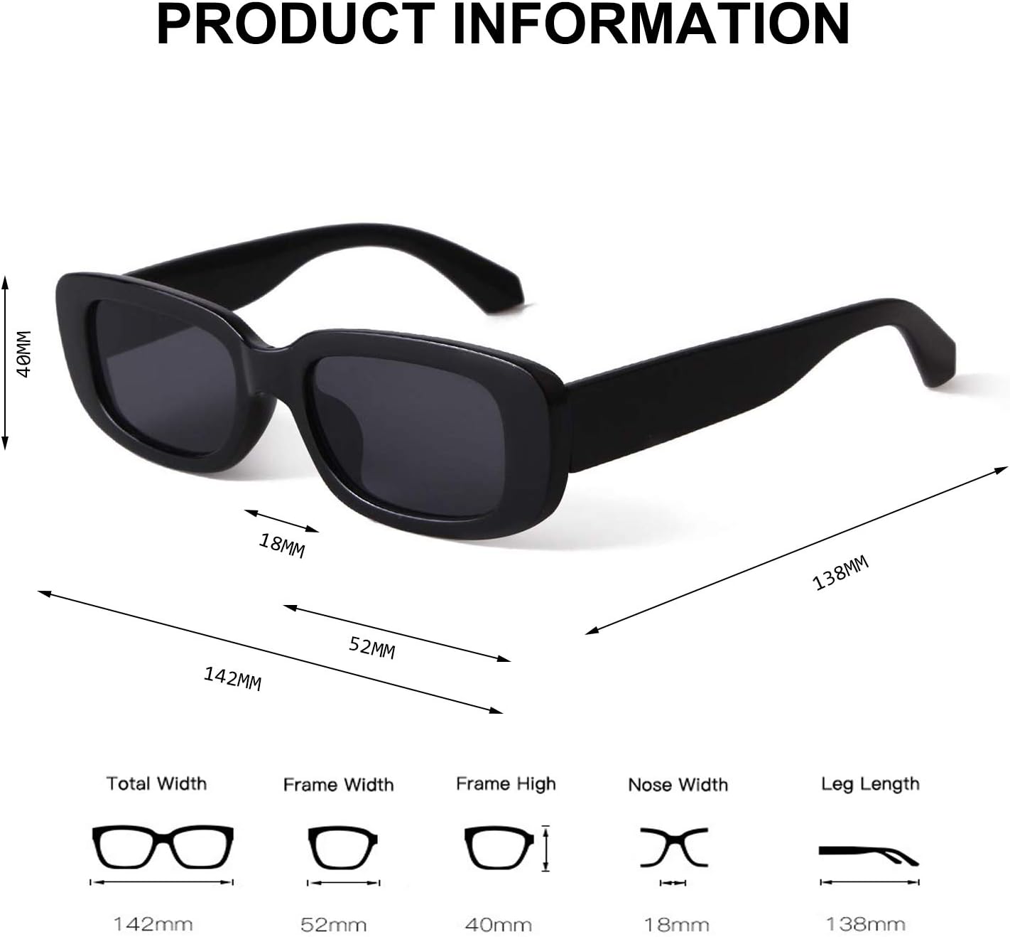 BUTABY Rectangle Sunglasses for Women Retro Driving Glasses 90’s Vintage Fashion Narrow Square Frame UV400 Protection
