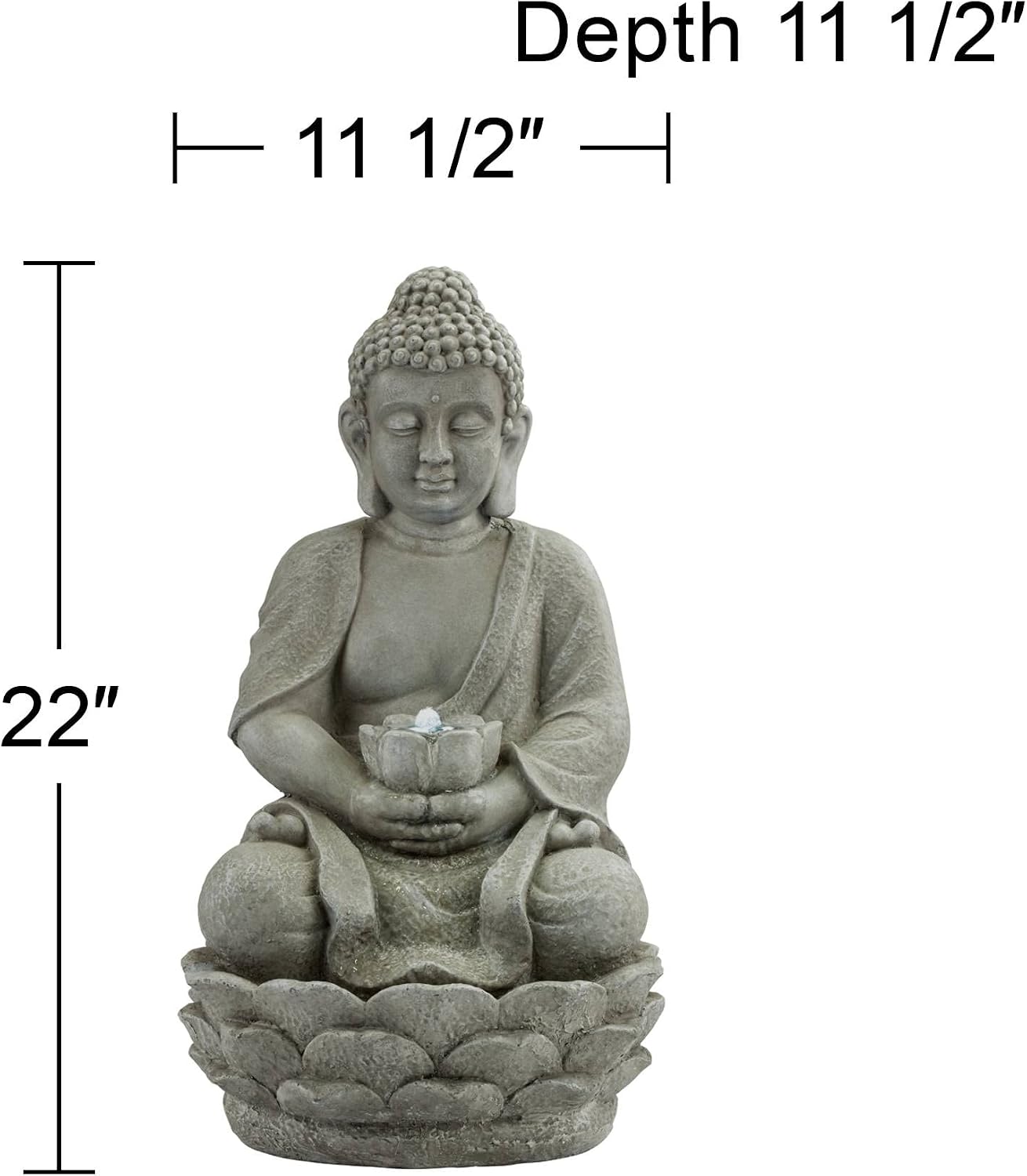 Meditating Buddha 24" High Outdoor Indoor Large Bubbler Fountain with Light | Zen Asian Decor Resin Floor LED Standing Water Feature for Outside Garden Patio Yard Backyard Porch Deck