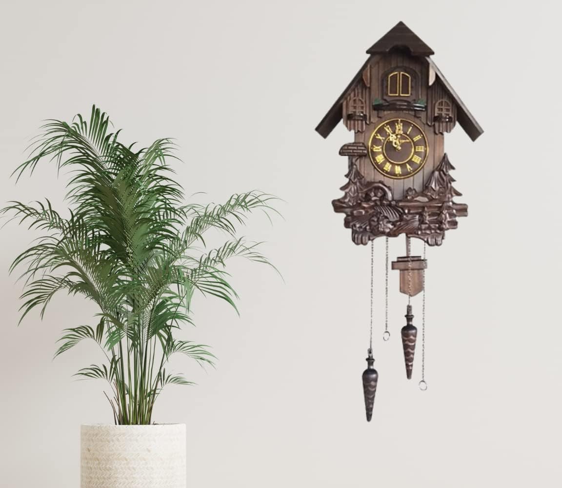 Wall Cuckoo Clocks Black Forest Wooden Cuckoo Clock. Black Forest Hand-Carved Cuckoo Clock. Bright Cuckoo Bird Sounds On The Hour and Chime Has