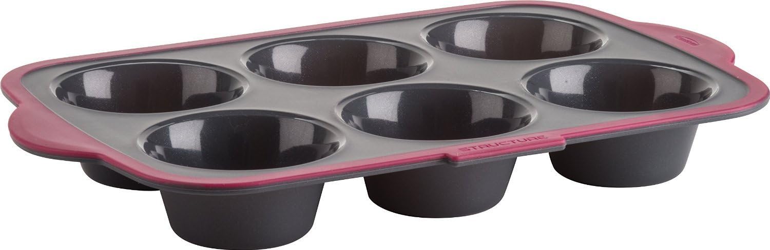 Trudeau Structure Silicone Pro Muffin Pan, 6, Grey/Burgundy (09912093)