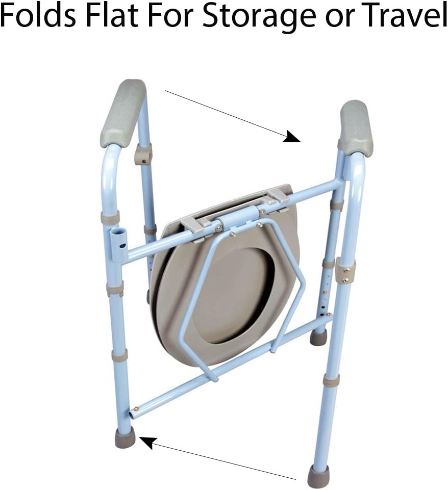 Carex 3-in-1 Folding Bedside Commode and Raised Toilet Seat, Portable Toilet Supports Up to 300lbs, Bedside Commodes for Seniors