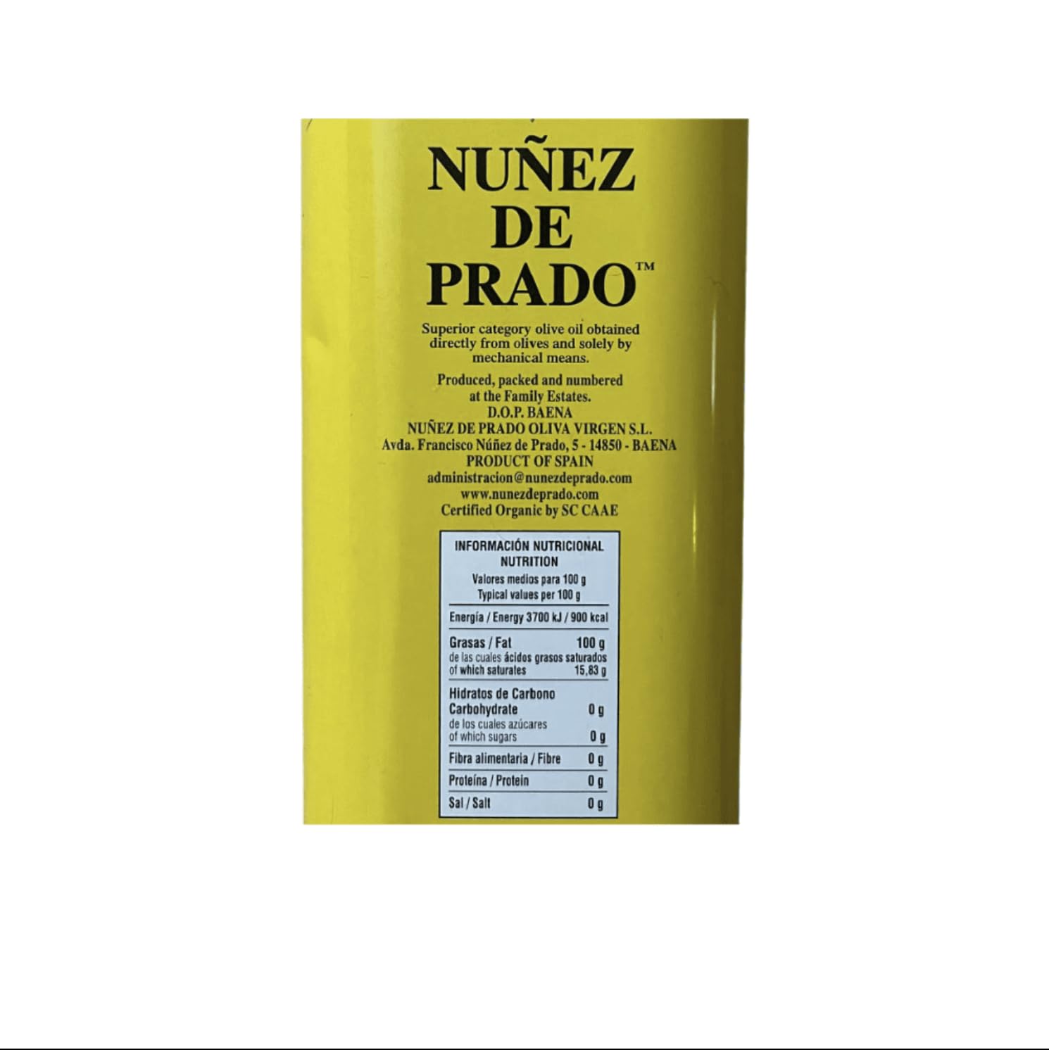 Nuñez de Prado Extra Virgin Olive Oil – USDA Organic, DOP Baena, First Cold Pressed, Family Estate Harvest, 33.8 fl oz (1 Liter)
