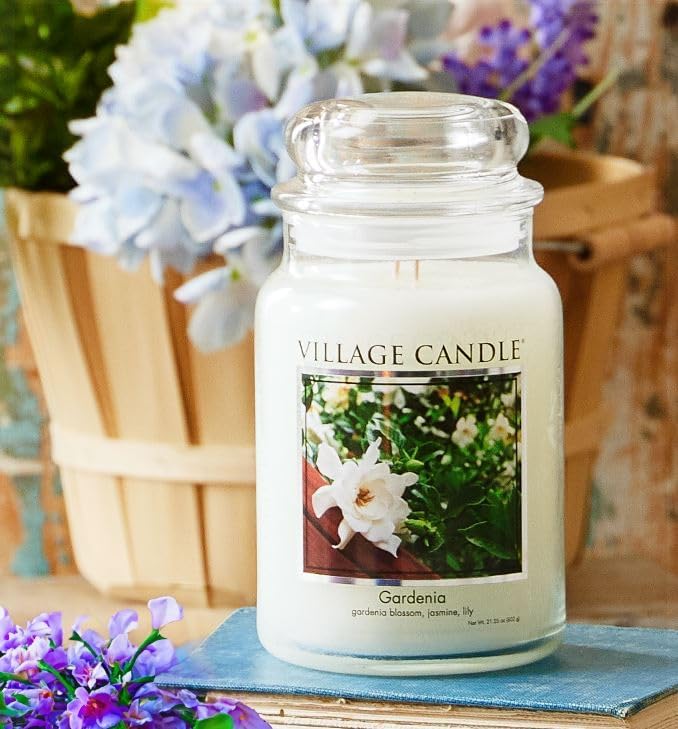 Village Candle Spiced Vanilla Apple, Large Glass Apothecary Jar Scented Candle, 21.25 oz, Ivory