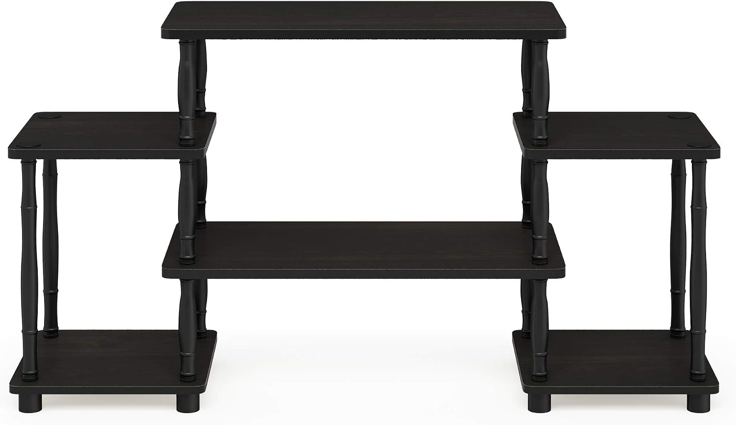 Furinno Turn-N-Tube No Tools Entertainment Center, Round Square Corner, French Oak Grey/Black | Raised Top, Open Shelves TV Console with for TV up to 32 Inch, for Living Room, Bedroom