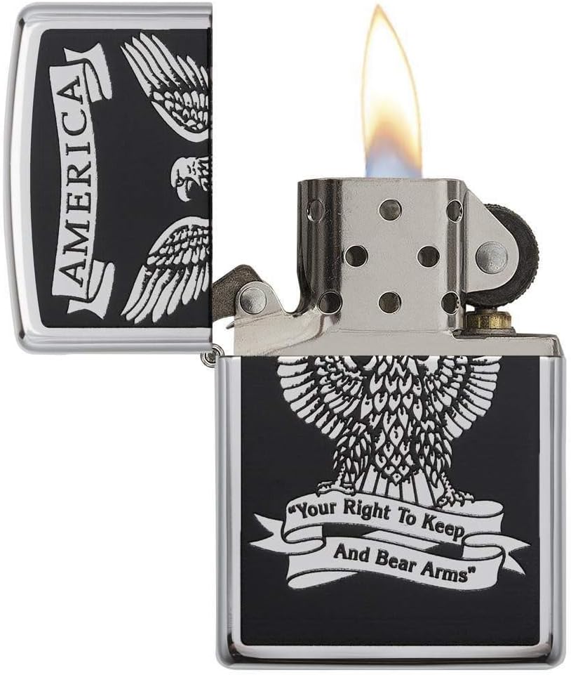Zippo Eagles Dare Pocket Lighter - Refillable Flip-Top Windproof Lighters - Fierce Soaring Eagle Patriotic Design Pocket Lighters - Luxury Metal Lighter Made in USA