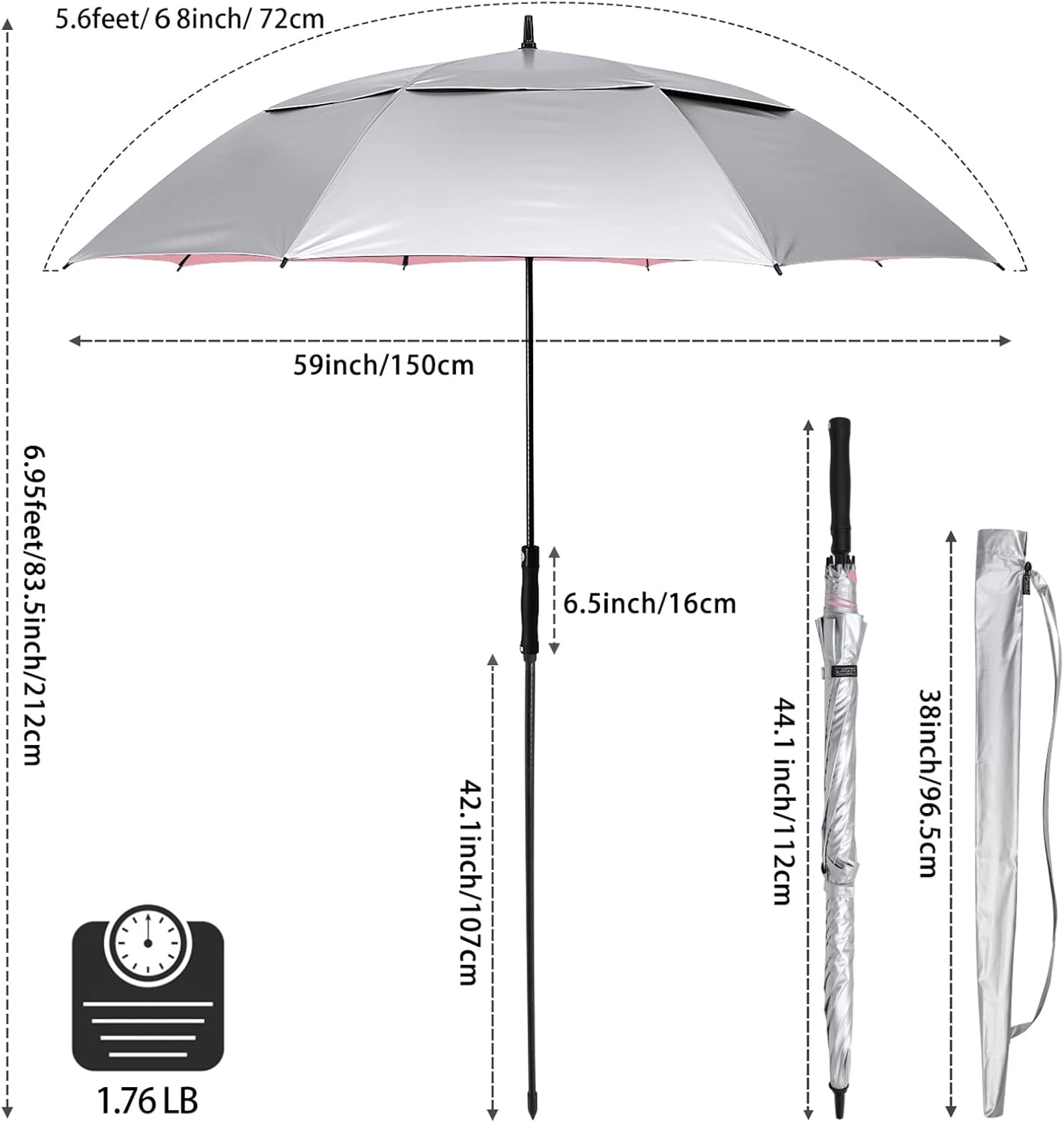 G4Free UV Golf Beach Umbrella 68”Auto Open Extra Large Sun Shade Umbrellas