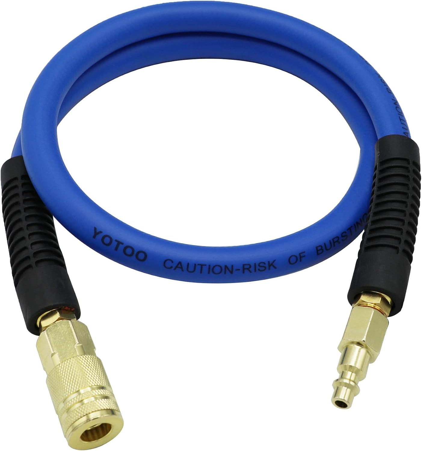 YOTOO Air Hose 3/8 in x 50 ft, Heavy Duty Hybrid Air Compressor Hose, Flexible, Lightweight, Kink Resistant with 1/4" Industrial Quick Coupler Fittings, Bend Restrictors, Blue