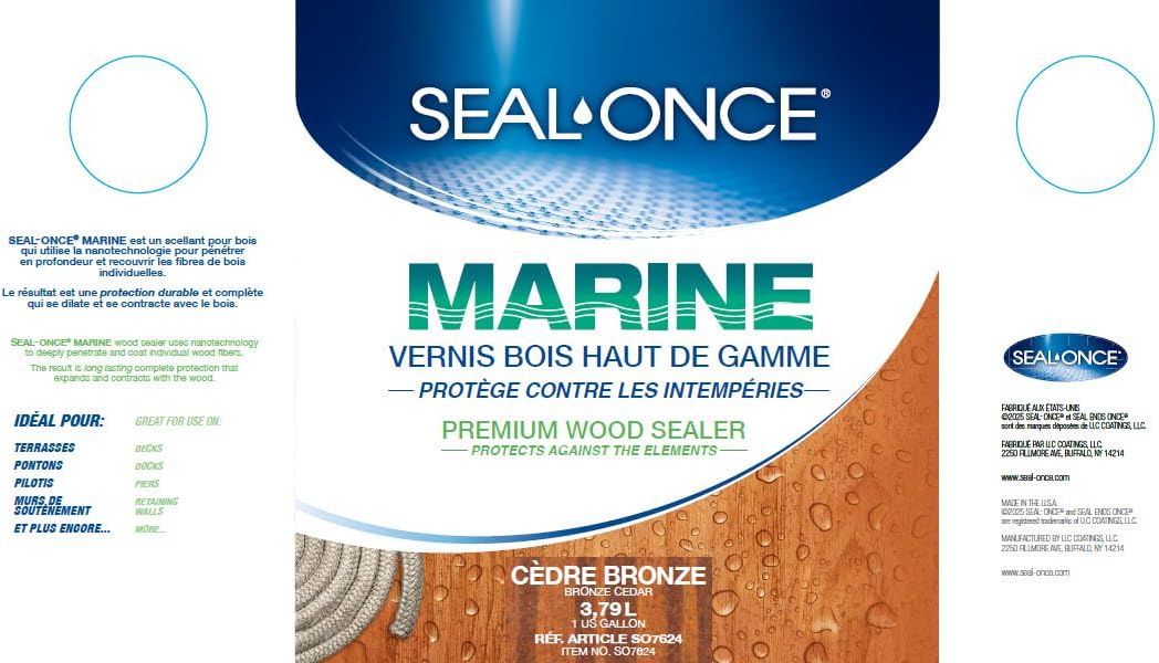 SEAL-ONCE Marine Penetrating Wood Sealer and Waterproofer, Clear, 1 Gallon | Waterproofer & Stain, Water-Based, Ultra-low VOC formula, For high-moisture areas