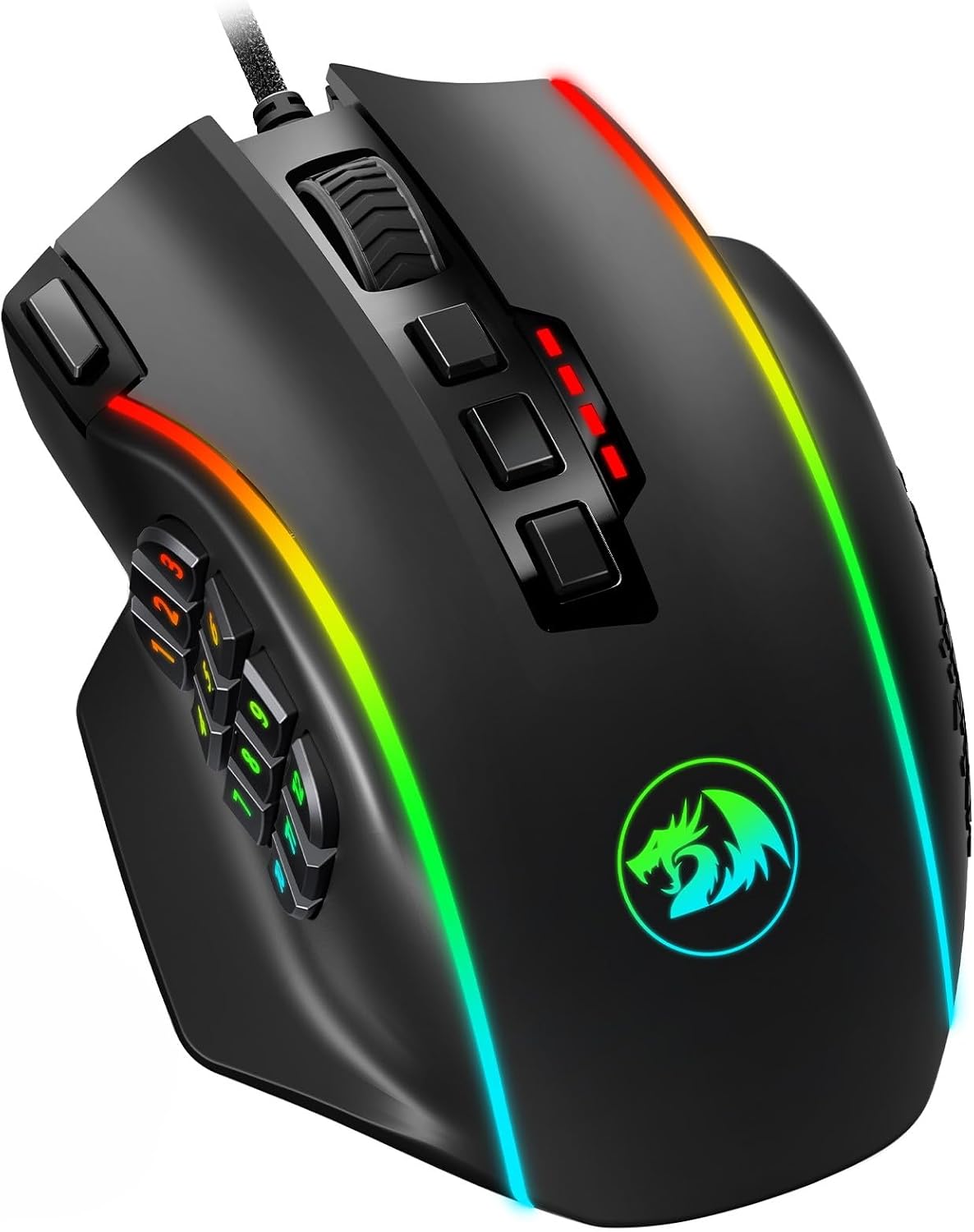 Redragon Gaming Mouse, MMO Mouse Gaming UP 12400 DPI, 19 Macro Programmable Buttons, RGB Mouse with 12 Side Buttons, 8 * 2.4g Weight Tuning for PC Laptop MOBA FPS, M901K, Black