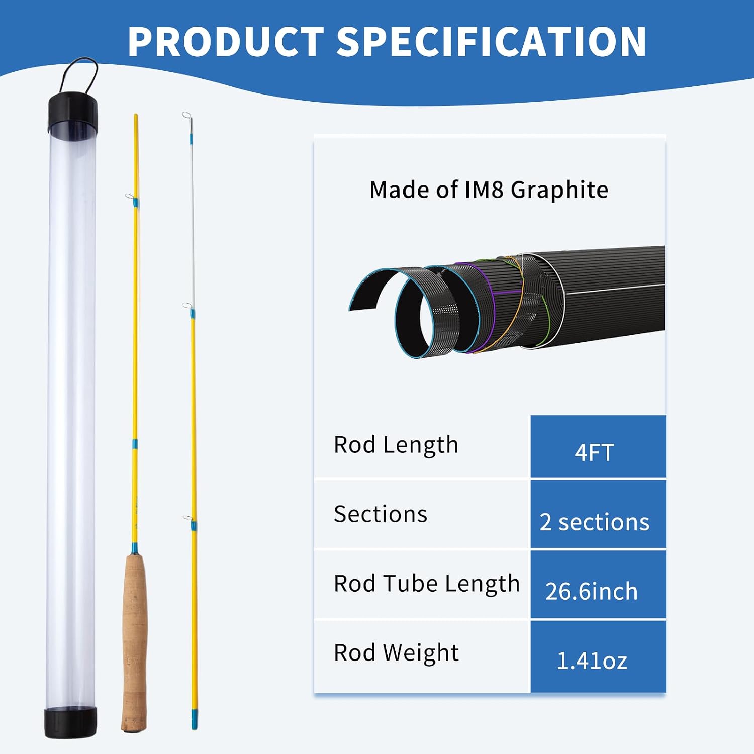 Maxcatch Practice Fly Fishing Rod, 4ft 2-Section, IM8 Graphite, with Detachable Reel Seat, 3 Color Lines, Trout-Shaped Target for Beginners