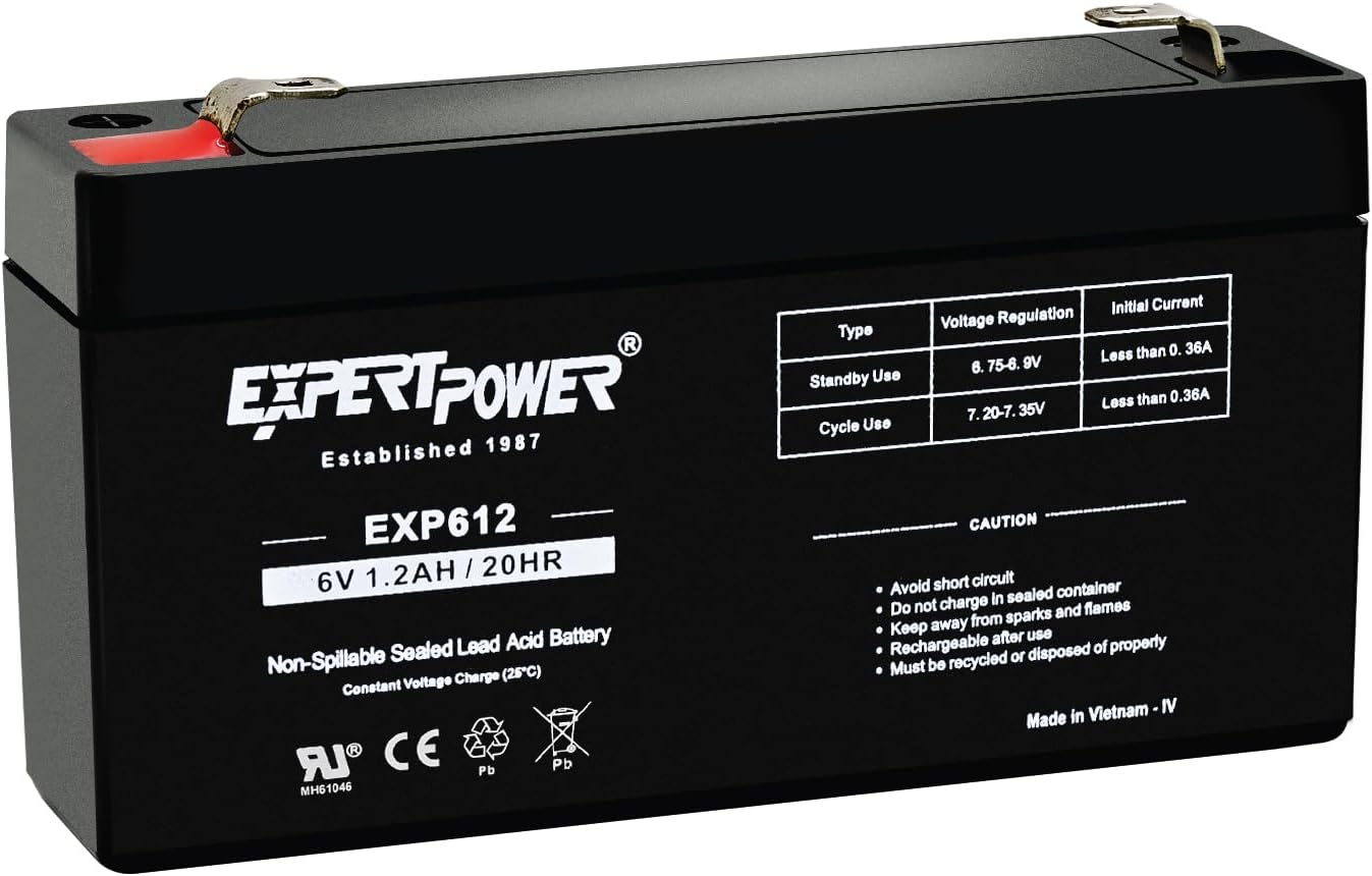 ExpertPower EXP612-1.2Ah 6V Rechargeable Battery, Alarm Battery Replacement for Security System, Home Alarm, GE XT Backup, Replaces DJW6-1.2