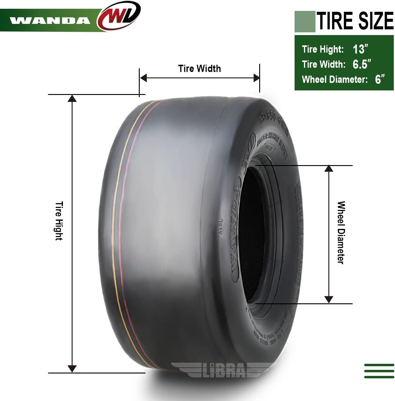 WANDA Set 4 Lawn Mower Turf Tires 16x6.5-8 & 23x10.5-12 /4PR -13019/13049 | Riding Lawn Mover, Garden Tractor