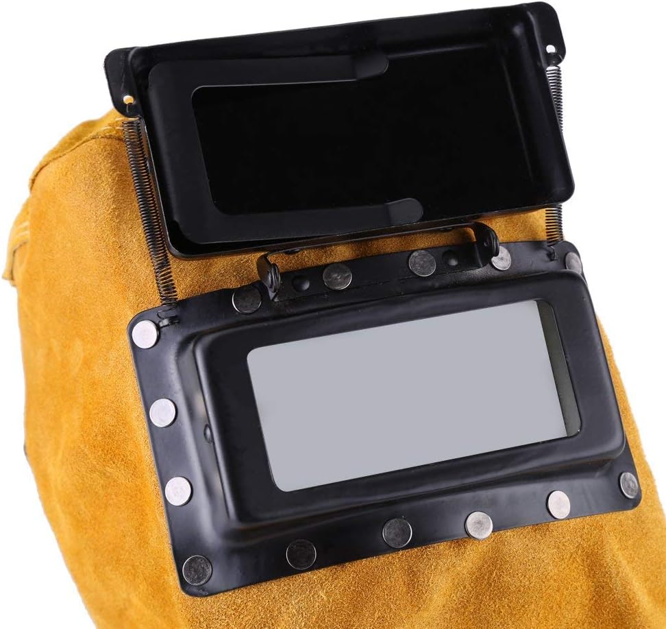 Leather Welding Hood with Flip-Up Lens, Heat Resistant Face Neck Shield