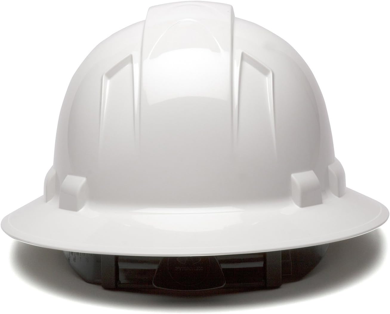 Pyramex Ridgeline Full Brim Hard Hat 4 Point Ratchet White | Full-brim sun & rain protection, HDPE shell, Ratchet suspension, Construction & utility, ANSI Z89.1 Type I Class C/G/E