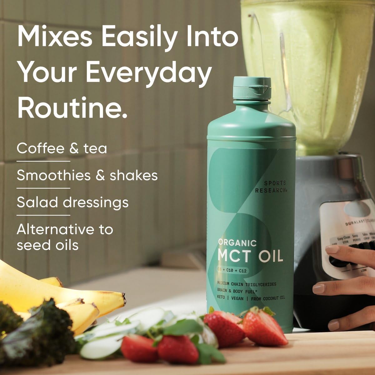 Sports Research® Organic Coconut MCT Oil 32oz, Unflavored | Brain & Body Fuel | Great in Keto Coffee & Protein Shakes | Vegan, Keto, Non-GMO - 63 Servings
