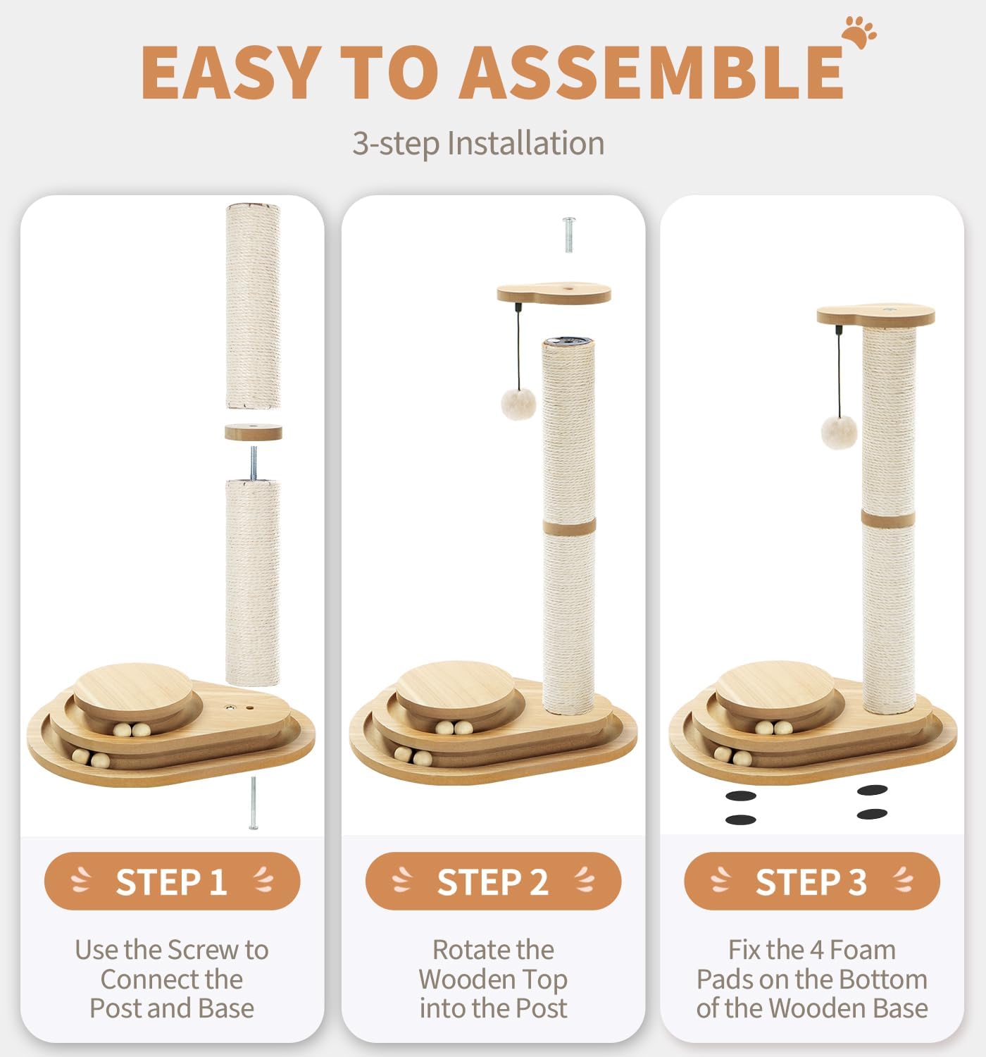 Made4Pets Kitten Toy Scratching Post for Indoor Cats with Ball Track