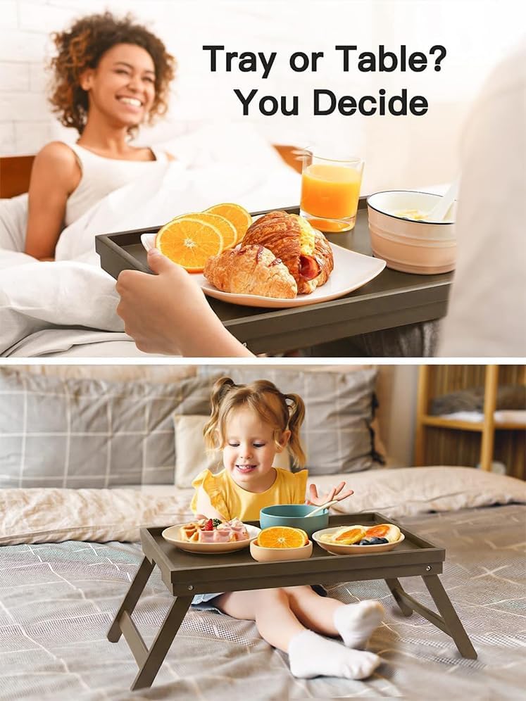 Bamboo Bed Tray Table with Foldable Legs, Breakfast Tray for Sofa, Bed, Eating, Working, Used As Laptop Desk Snack Tray by Pipishell