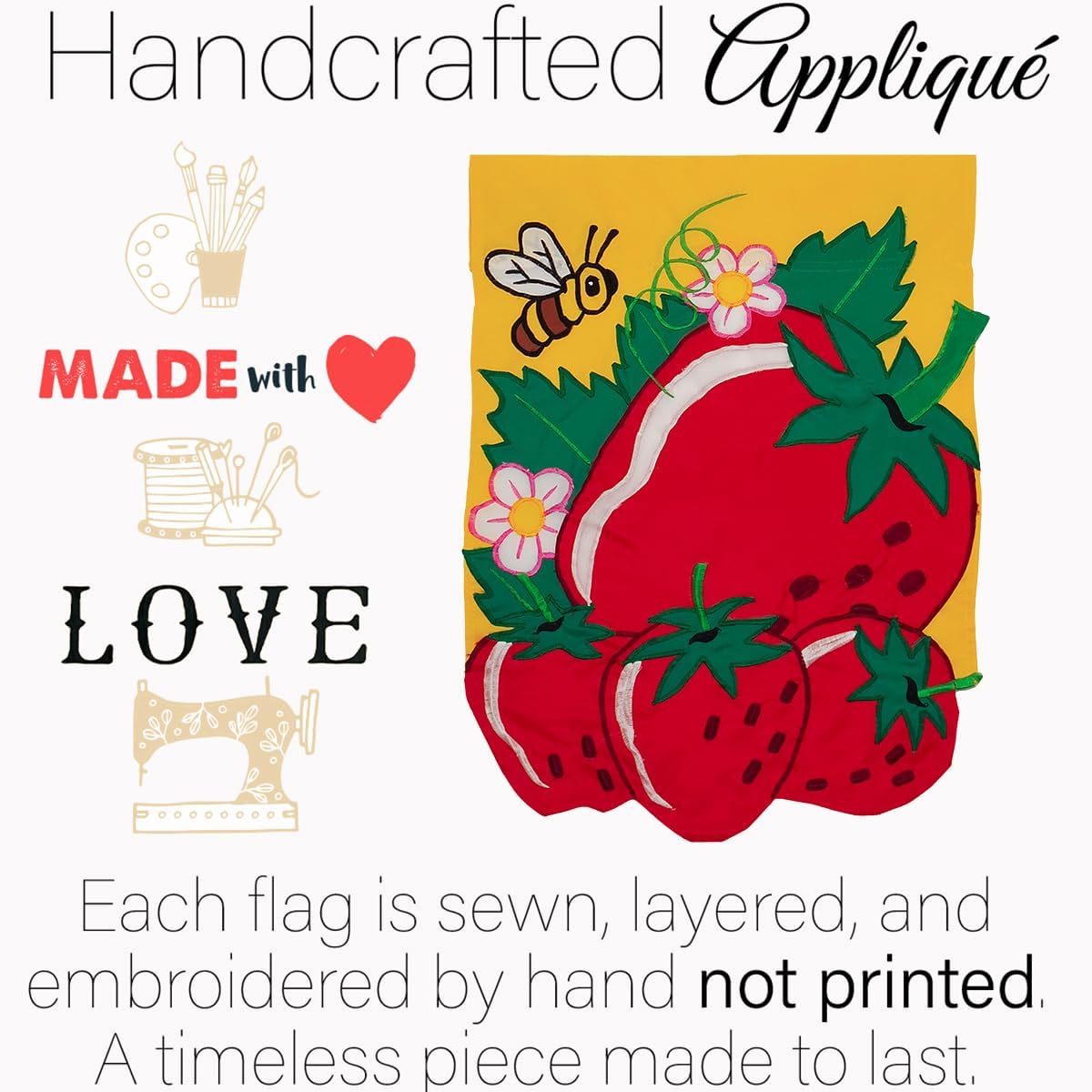Strawberry Flag Home Decor Strawberries Banner Applique Decorative Stitched Tapestry Wall American Embroidered Sew Stitching Gifts Patio Porch Lwan