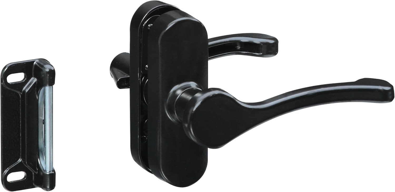 National Hardware Lever Latch, 1-3/4" Hole Spacing, Zinc Die-Cast, Black | Replacement Handle Set for Screen and Storm Doors with Interior Locking Lever and Mounting Screws Included