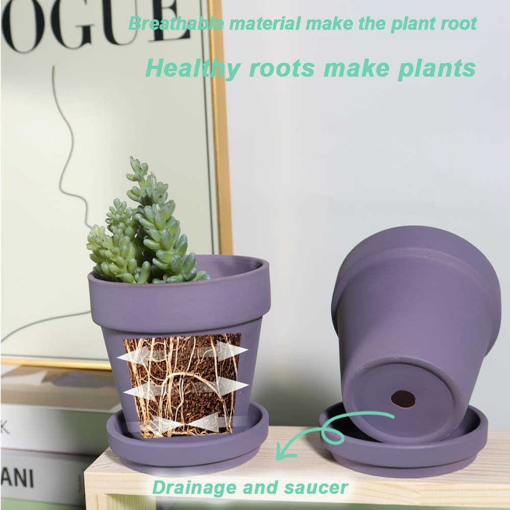 vensovo 4 Inch Terracotta Plant Pots with Saucer - 6 Pack Clay Flower Pots with Drainage, Great for Plants, Crafts, Wedding Favor