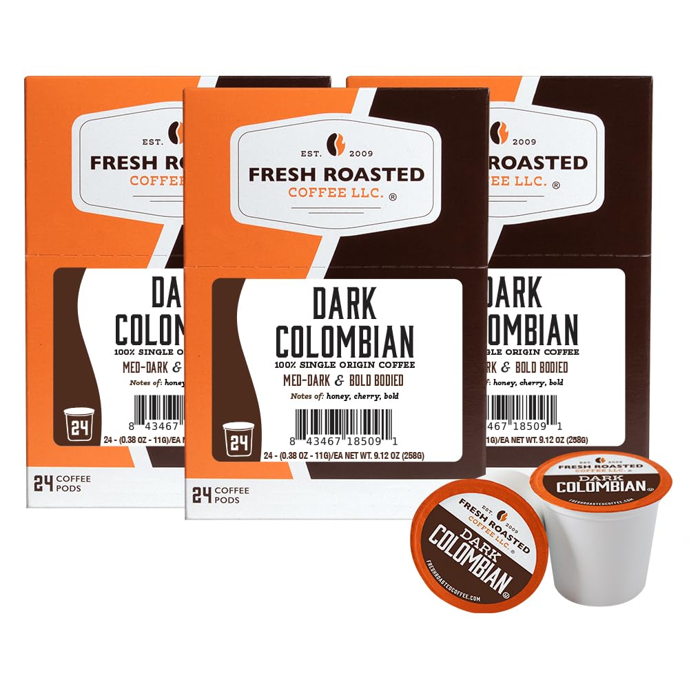 Fresh Roasted Coffee, Organic Colombian K-Cup Pods for Keurig Brewers, Medium Roast, USDA Organic, Kosher, 24 Count (Pack of 3)