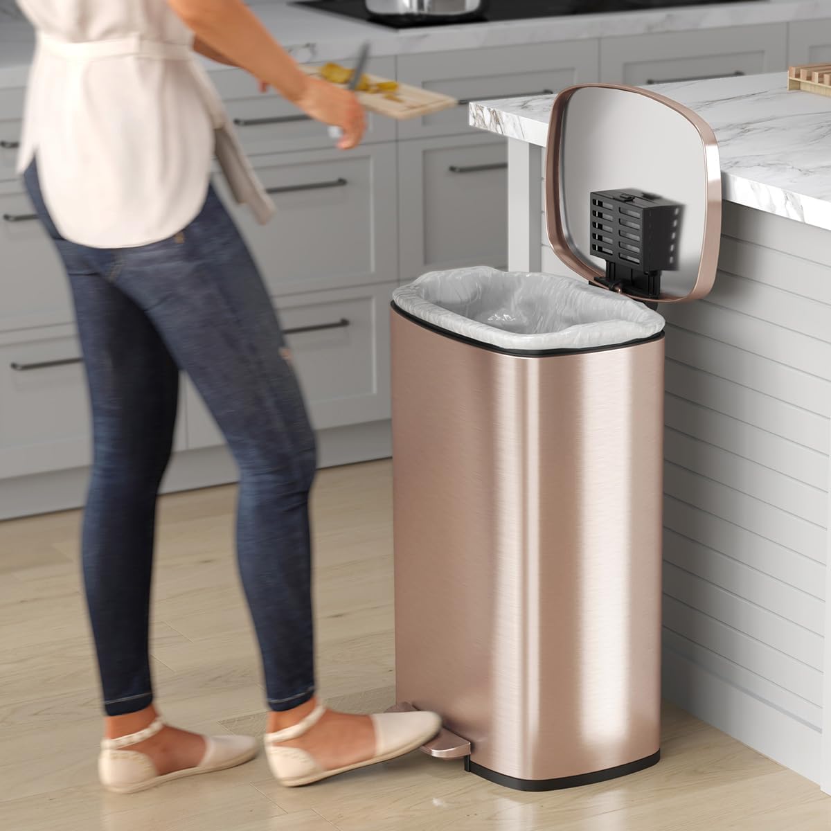 iTouchless Glide 13 Gallon Sensor Garbage Can with Wheels and Odor Control System, Stainless Steel, Automatic Kitchen Bin and Office Trash Bin (Powered by Battery or Optional AC Adapter)