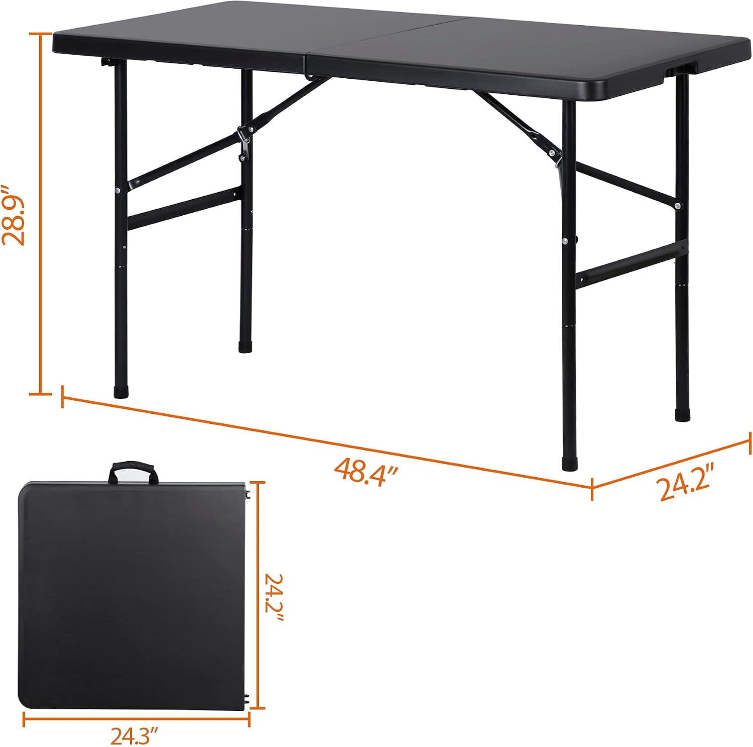 ZENY 6ft Folding Table, Portable Picnic Table, Plastic Table for Indoor Outdoor Picnic, Party, Camping, Heavy Duty Fold-up Table with Handle, White