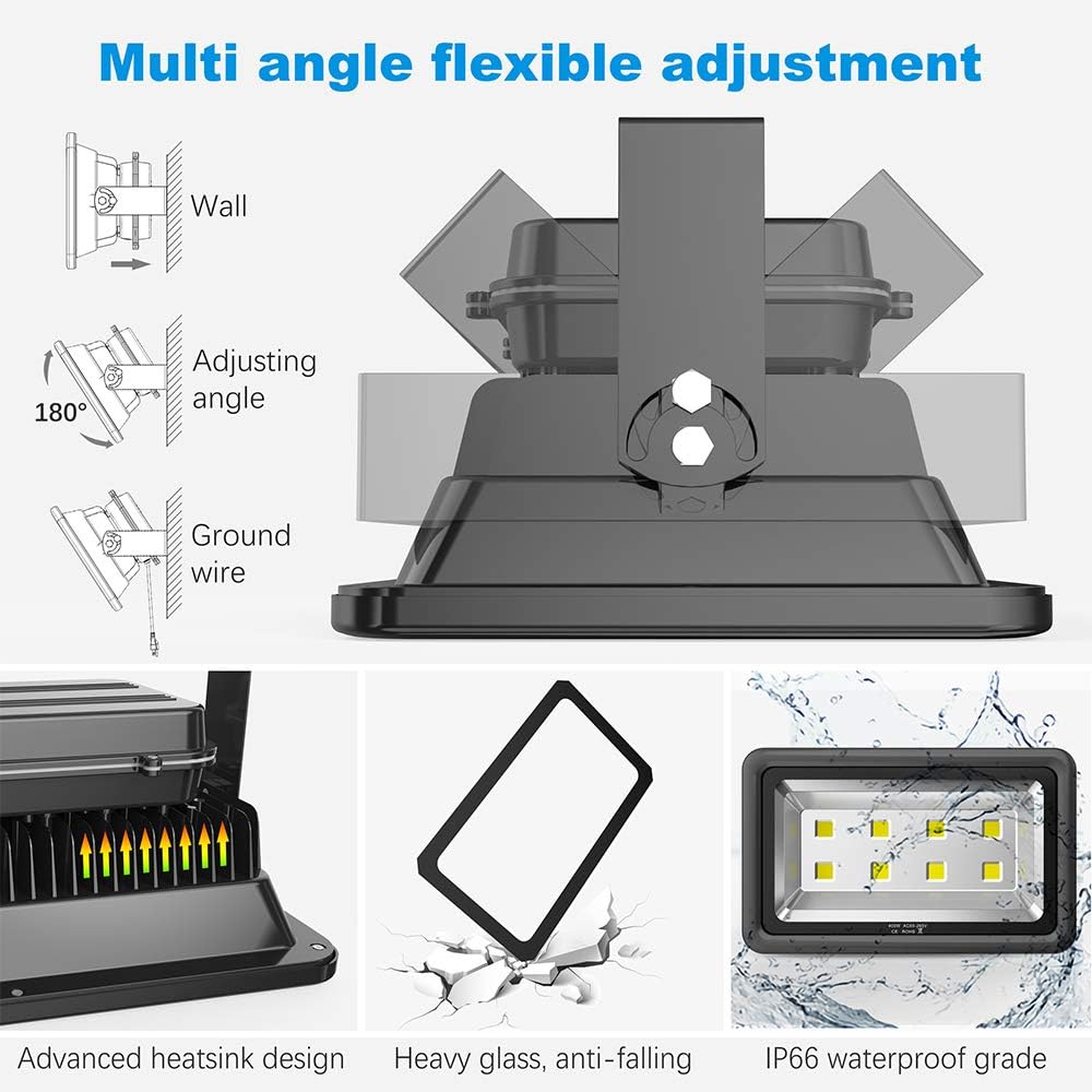 200W LED Flood Lights Outdoor, 110-285V, 20000LM Super Bright Security Light Fixture, IP66 Waterproof 6000K Daylight White，Landscape Commercial Industrial Lighting Fixtures