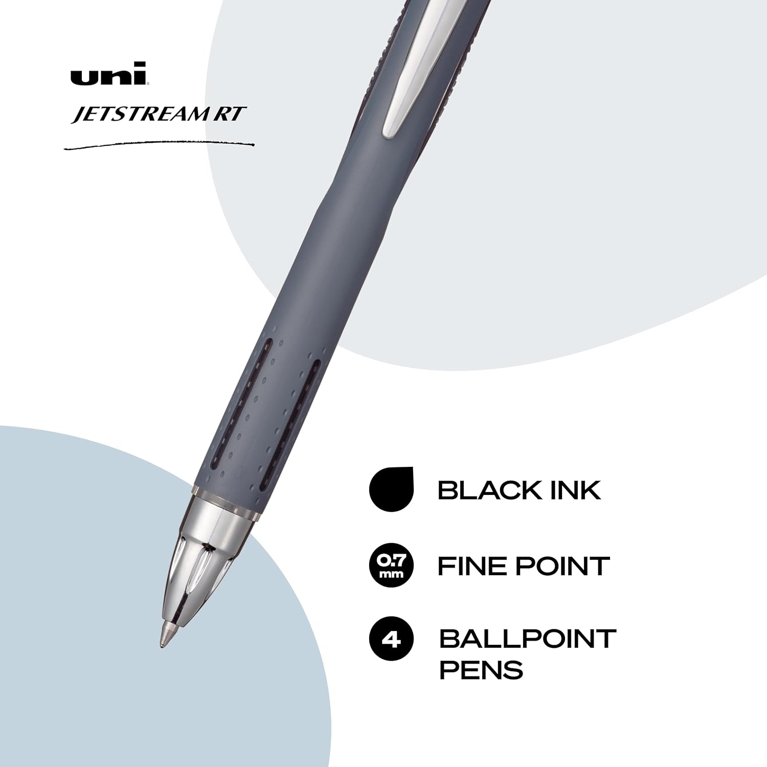 uniball™ Jetstream RT Ballpoint Pens, Black Ink, 0.7mm Fine Point, 3 Count | Retractable, Smooth Writing, Quick-Drying, Smear-Resistant, uni Super Ink™