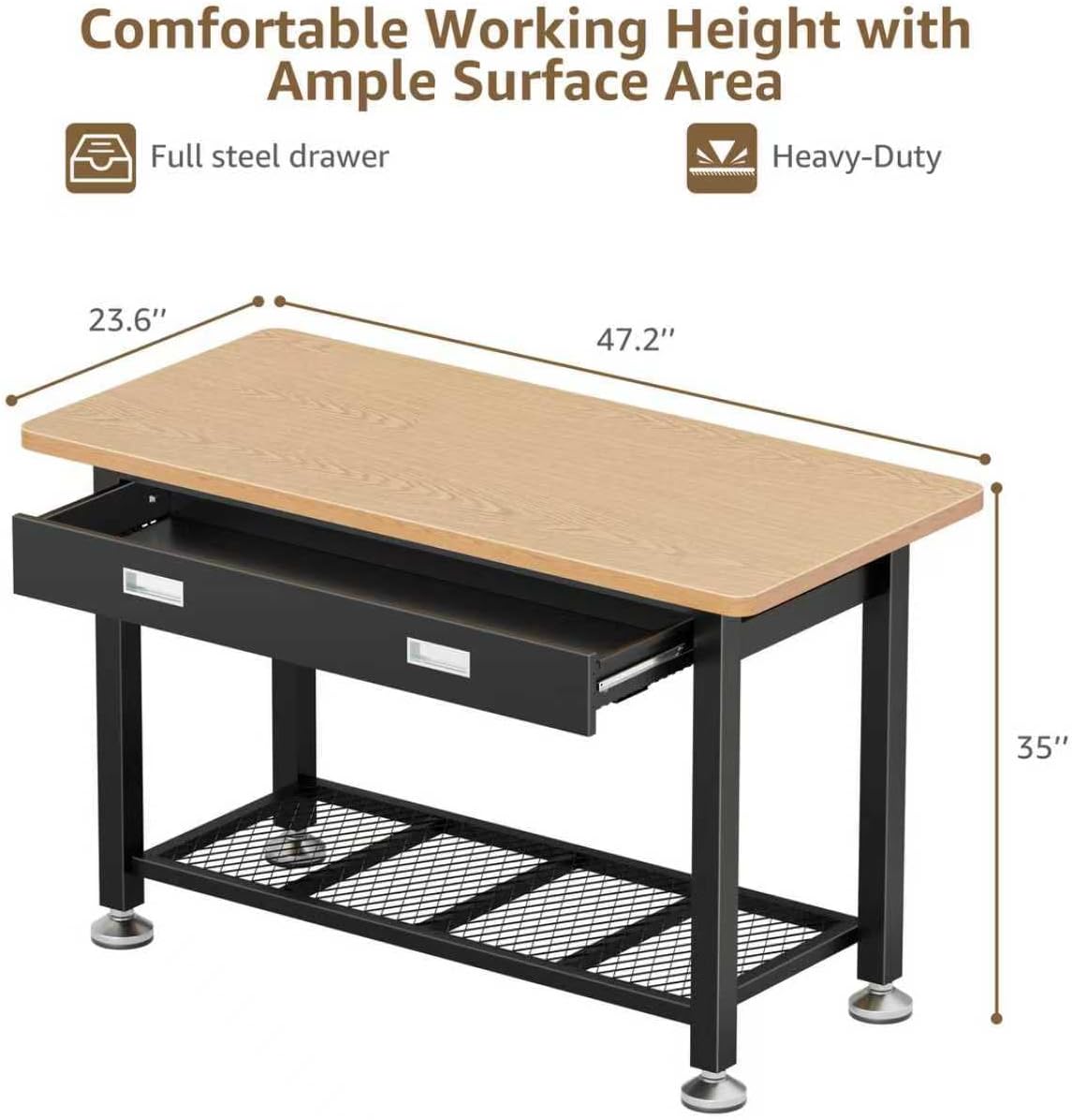 39.4" Workbench with Drawer and Pegboard - Heavy Duty Steel Garage Work Table, Small Tool Bench for Workshop, Woodworking, Crafting & Repair