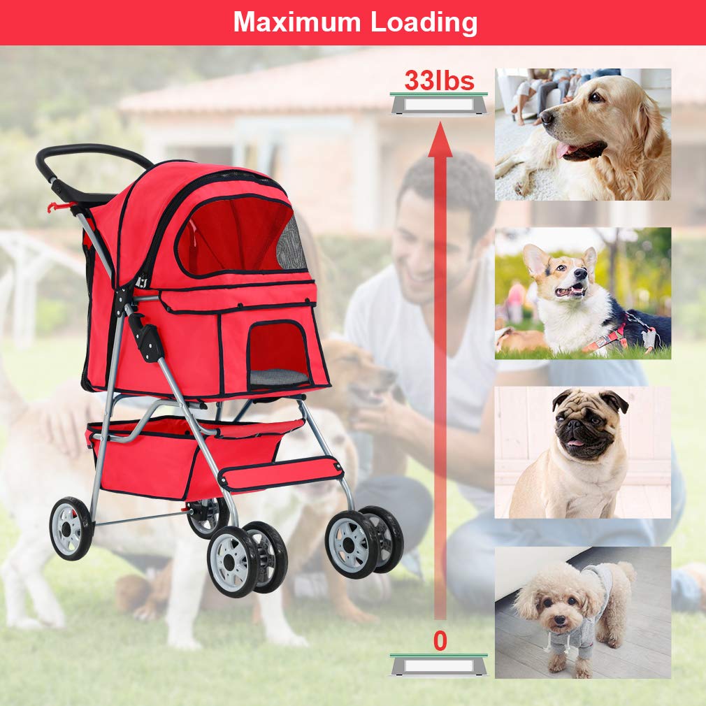 BestPet | 4-Wheel Foldable Pet Stroller | Black | Lightweight & Portable | Travel Carrier with Mesh Windows, Storage Basket, Cup Holder, Safety Brakes, and Waterproof Fabric | For Small Dogs and Cats