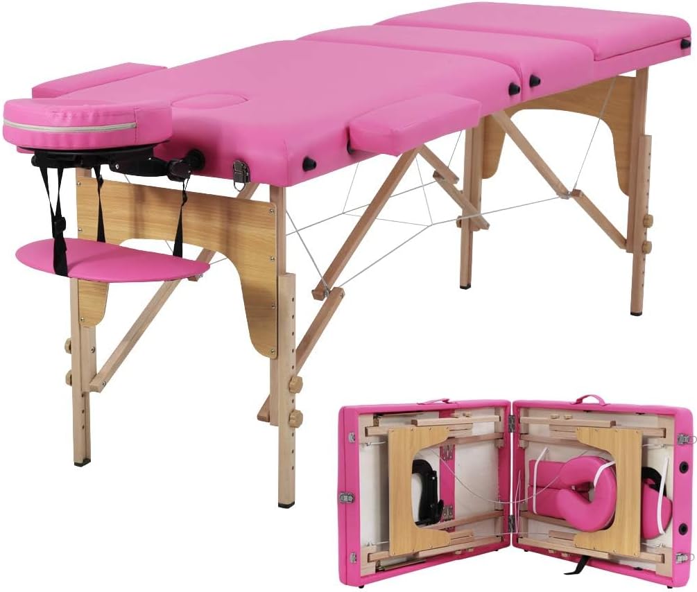 BestMassage | Portable Massage Table | 24" Wide, Black PU Leather | Lightweight, 2-Fold Massage Table with Height Adjustment, 450lbs Capacity, Carry Bag | For Massage, Facial, Tattoo, Home, Spa