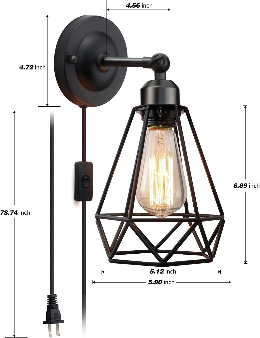 WimiSom Plug in Wall Sconce, Wire Cage, Industrial Wall Lamp with Plug in Cord, Rustic Sconce Fixture