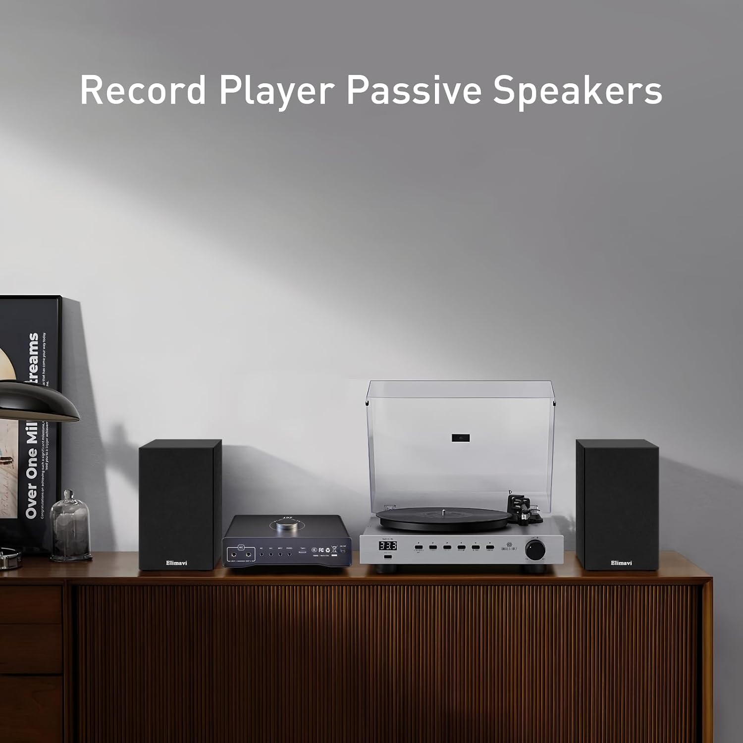 Elimavi Passive Bookshelf Speakers, Requires a Receiver or Amplifier, Brown | 2-Way Design with 4" Woofer & 1" Silk Horn Tweeter, 60Hz Bass, Rear Speakers for Home Theater Surround Sound, Cables included